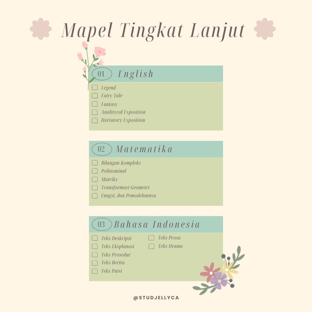 studjellyca's tweet image. ≡;- ꒰ °List Materi Mapel Tingkat Lanjut ꒱