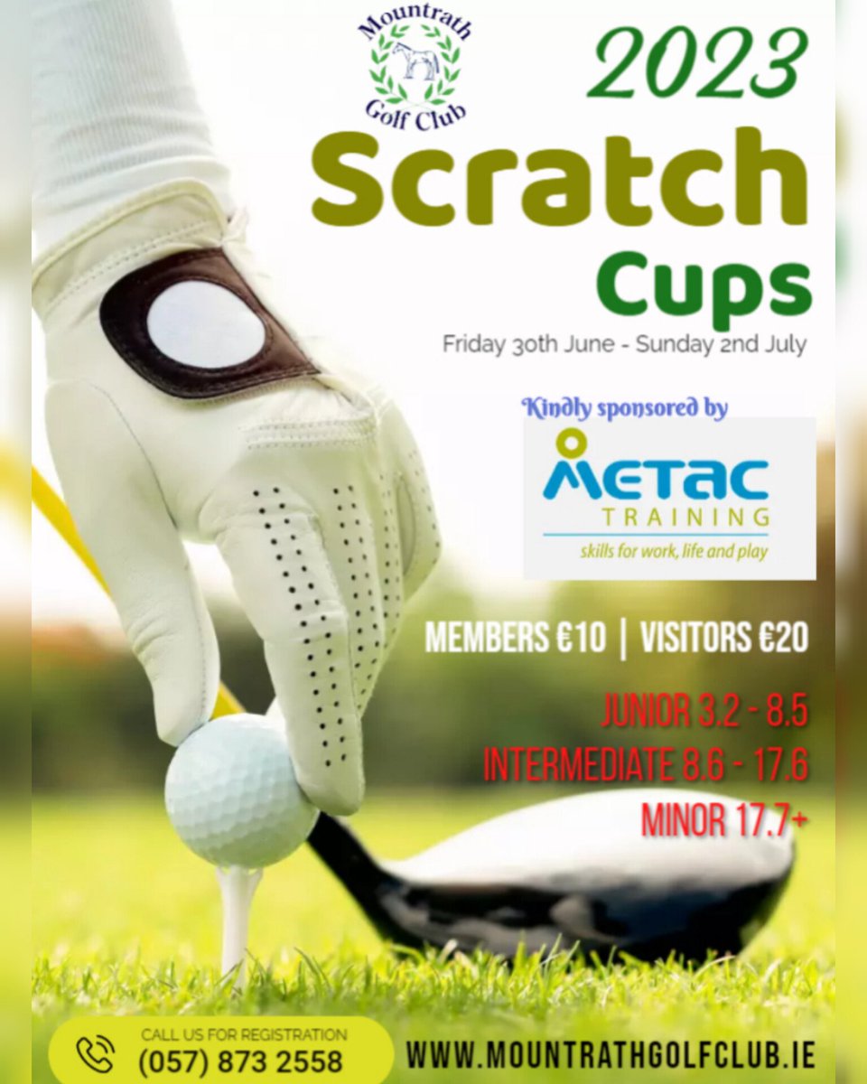 MountrathGC's tweet photo. ⚠️ Scratch Cups 2023 this weekend ⚠️

Online tee time booking system available at https://t.co/hRr5X6v7j3 https://t.co/pla7sdMqOw