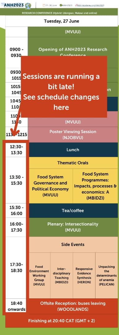 #ANH2023 announcement 📢 Dear participants we are running a bit late today! Please see changes on this graphic ⬇️