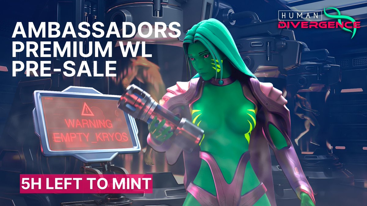 🚀 The Ambassador presale for #NFT Divergents is now LIVE! 🧬🎉

Hurry up! You've got 5 hours left ⌛️

👉 mint.humandivergence.com