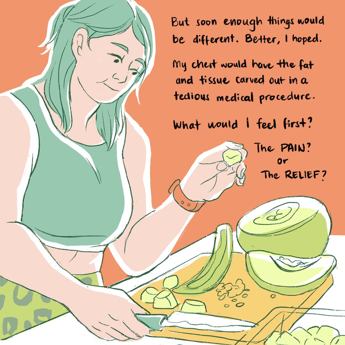 I’m finally ready to talk about my operation. I got a breast reduction at the start of this year and it’s changed my life! Here’s a little bit about that journey.🍈🍊(1/3)

#comics #breastreduction #bodyneutrality #bodyimage