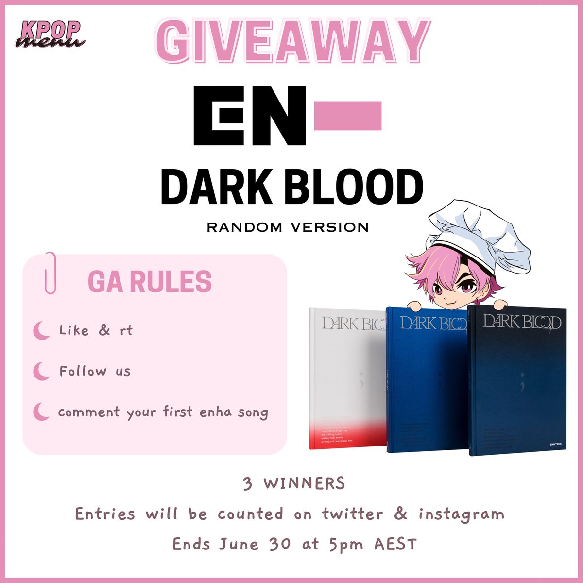 Kpopmenustore's tweet photo. DARK BLOOD ALBUM GIVEAWAY🎁

This one’s for you Engenes!!

Entries close June 30, 5pm AEST

#DARKBLOOD_OutNow #BiteMe #ENHYPEN #enhypensunoo #redvelvet #debut #enhypenjungwon #treasure #enhypenjake #enhypenheeseung #enhypen #engene #성훈 #제이크 #kpopga #kpopmenustore #enhypenga https://t.co/bFQHB4aVB3