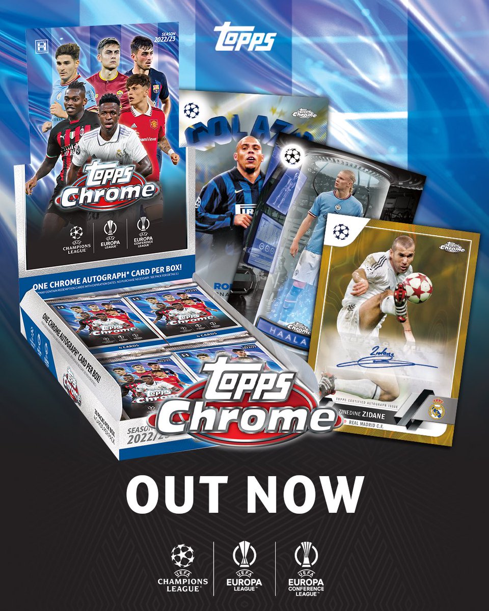 Topps_UK's tweet image. Topps UCC Chrome 2️⃣0️⃣2️⃣3️⃣ is OUT NOW! 

Chrome is back and now features star players from all three UEFA men’s club competitions!

Hobby and Lite boxes available here:

🔗 launchesuk.topps.com/launch

#Topps #ToppsChrome #UEFA #UCC #UCL #UEL #UECL #TheHobby