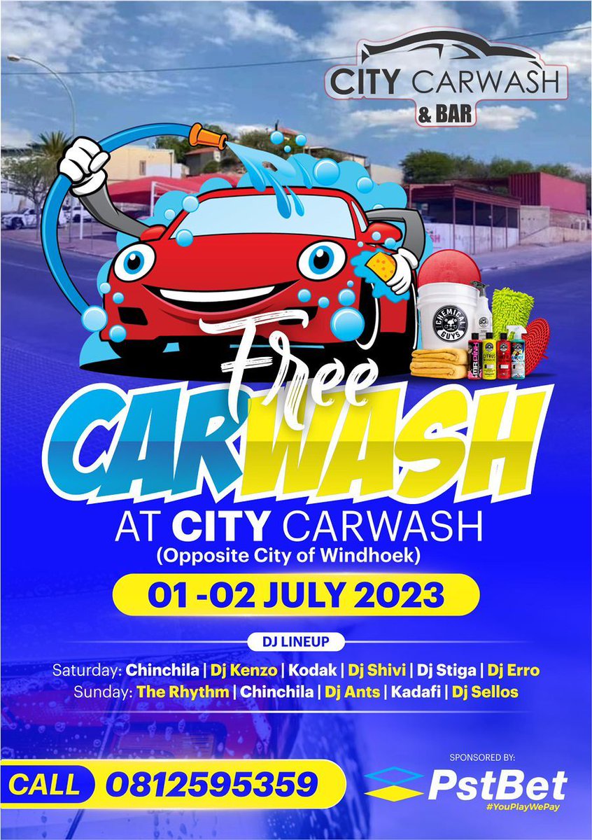Join us this weekend at City CarWash & Bar 🫧

And let PstBet wash your car for free 🕺while enjoying good music from the top DJ's.🥳

#pstbet
#cleancar
#share