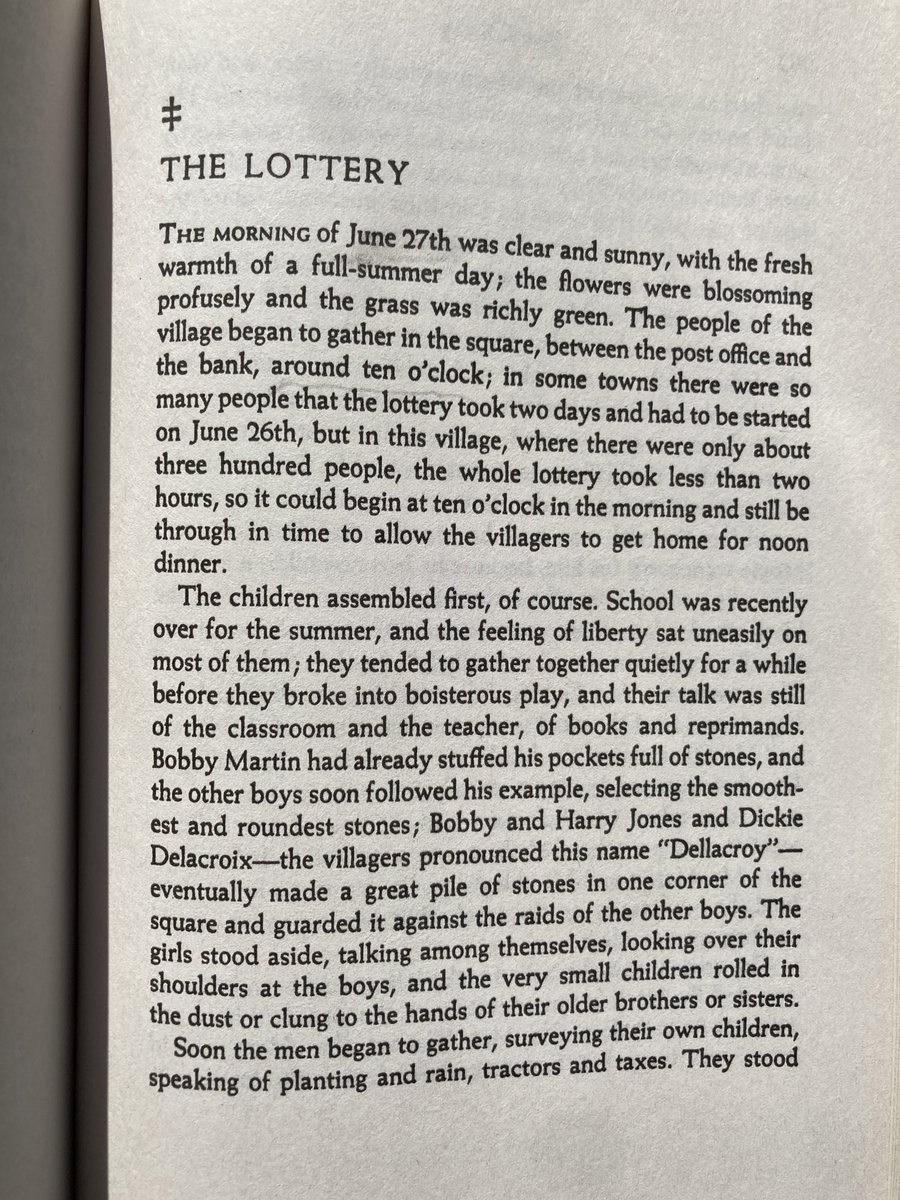 It’s ‘The Lottery’ day! 75 years old, Shirley Jackson’s story still hits the spot. Take 20 minutes out of your day and, um, enjoy newyorker.com/magazine/1948/…