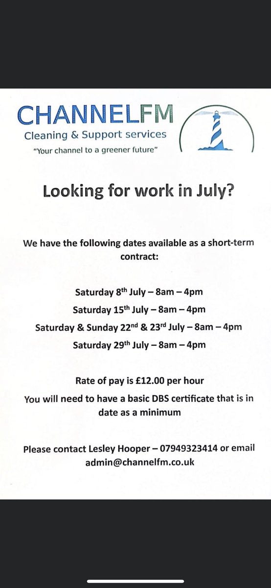 Short term cleaners required for July: #cleaners #workers #cleanliness