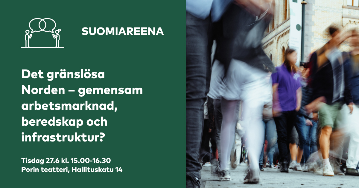 Suomiareenalaiset hoi! Pohjoismaiden ministerineuvoston keskustelusarja alkaa tänään klo 15 aiheella Kohti rajatonta Pohjolaa – yhteinen työmarkkina, huoltovarmuus ja infrastruktuuri. Koko ohjelma löytyy osoitteesta norden.org/fi/event/suomi… Nähdään Porissa! 🌞#nrpol #SuomiAreena
