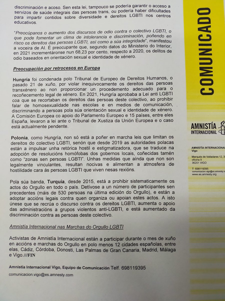 ✅Imos á mani #Orgullo2023 en #Vigo o 1 de xullo ás 20:30 h desde A Doblada 
✅@purisilvam 'As leis LGBTI achegan 🇪🇸 á Europa que defende os #DDHH'
✅Pedimos aos candidatos/as ás xerais un compromiso para consolidar os avances LTGBI na vindeira lexislatura
@Farodevigo @copevigo