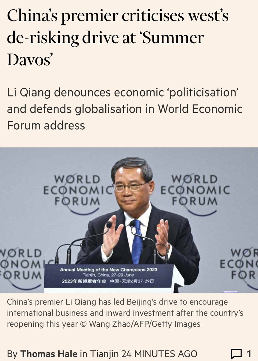 This is a bit of an odd narrative. Beijing’s dual-circulation policy aims to reduce dependence on other countries while increasing their dependence on🇨🇳. Over dependence on🇨🇳in key areas is a danger. De-risking of G7 countries clearly a concern for🇨🇳leadership in search of FDI.