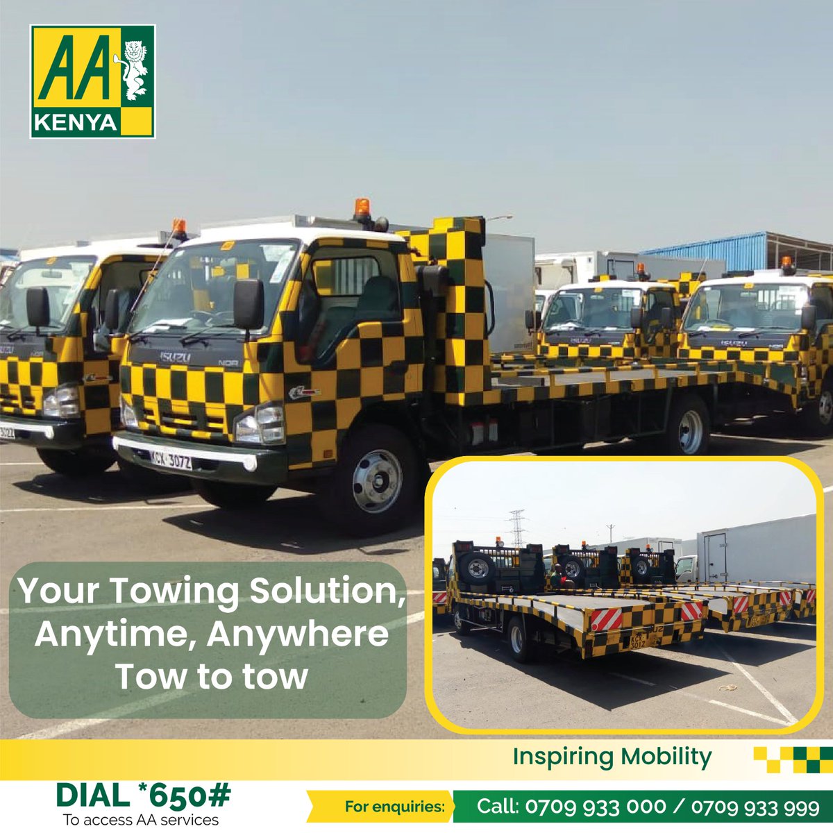 Reliable and fast! AA Kenya towing service is your solution for roadside assistance. Call us today on 0709933000/999 for a hassle-free rescue
#AAKenyacares #InspiringMobility #TowingService