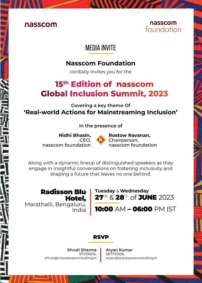 UshaAgarwalla's tweet photo. Nasscom's Global inclusion Summit, a groundbreaking event driving inclusion and diversity in India! Join industry leaders, experts, and changemakers as we work towards a more equitable society. #InclusionForAll https://t.co/dCi7PkyAO0