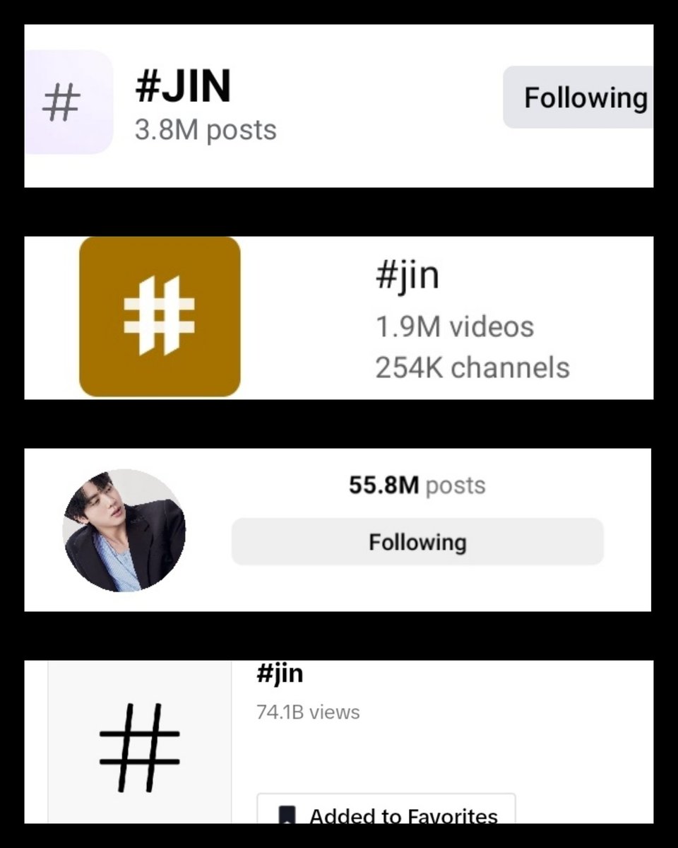 #JIN hashtag'i Facebook'ta 3,8 milyon gönderiyi aştı!

#JIN hashtag'i YouTube'da 245K kanaldan 1,9M videoyu geçti!

#JIN hashtag'i Instagram'da 55,8 milyon gönderiyi aştı!

#JIN hashtag'i Tiktok'ta +74B görüntülemeyi Aştı!