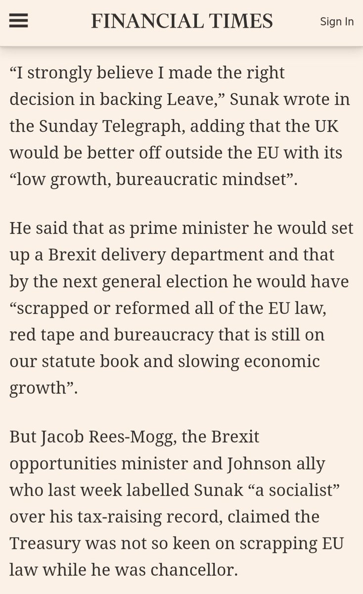 A reminder of how @RishiSunak refused to allow Boris to use Art 16 and how he lied about supporting the NI protocol bill.

'One key ally of Mr Johnson told The Telegraph: 'He has been fighting hard to stop invoking Article 16, which has delayed sorting Northern Ireland'.