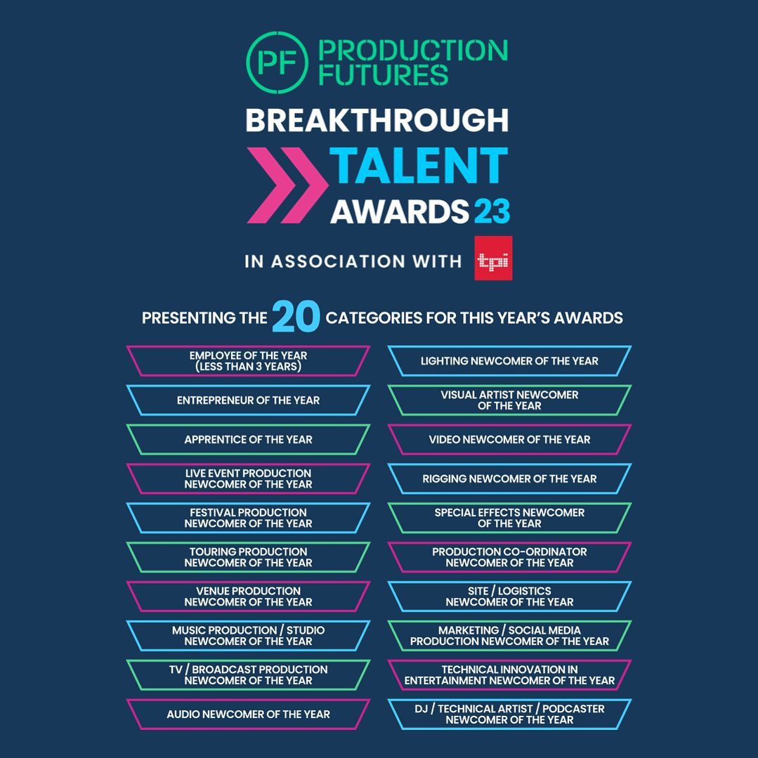 📢 Nominations are now open for the @ProdFutures Breakthrough Talent Award, in association with @tpimagazine!

Nominate rising production professionals who have worked in the industry for under 3 years: productionfutures.co.uk/breakthrough-t…

#thefutureofproduction #avcareers #eventprofsuk
