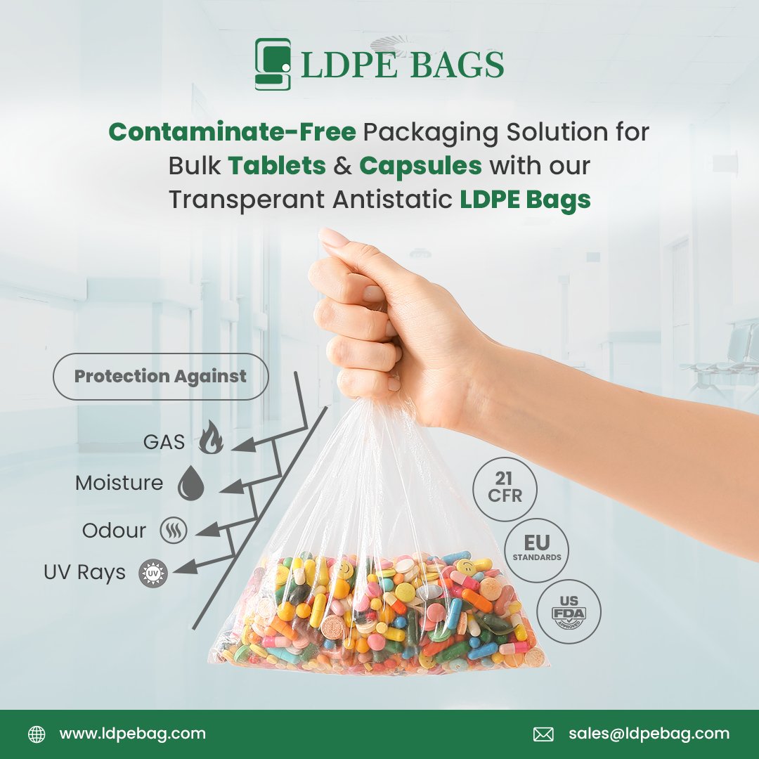 SorbchemIndia's tweet image. #LDPEBags Your Contaminate #FreePackaging Solution to safeguard your bulk #tabletsandcapsules. Sorbead india is here to provide you with premium quality low density LDPE bags, ensuring ultimate #protection and #stability for your valuable pharmaceutical products.