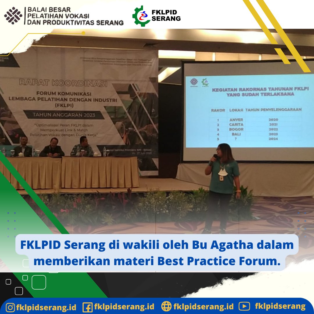 fklpidserang's tweet photo. RAKORNAS FKLPI yang dilaksanakan di Hotel Santika Premiere KHI-Bekasi, 26-27 Juni 2023 hadir perwakilan FKLPI se Indonesia, bergerak bersama menuju SDM yg Kompeten. FKLPI - PASTI BISA
.
#fklpidserang #bbpvpserang #forumindustri #indonesiakompeten #kompetensisdm #bantennews https://t.co/gESysZo4Do