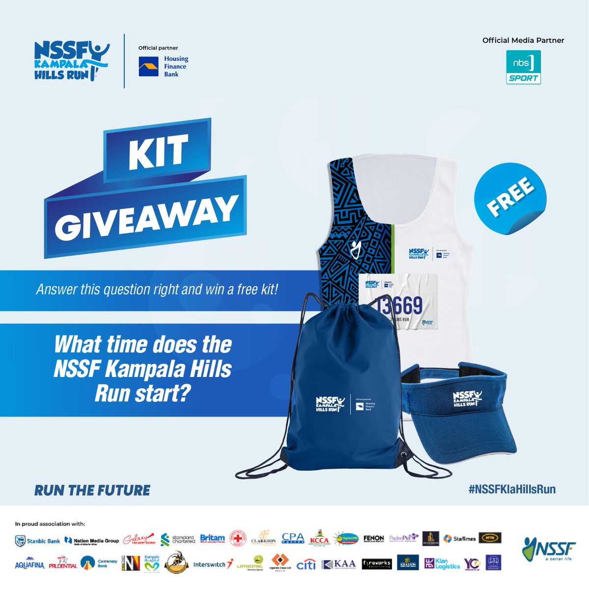nssfug's tweet photo. Join the movement, don’t be left out, win a kit now, simply answer this question; What time does the NSSF Kampala Hills Run start? The first 5 correct answers win. #NSSFKlaHillsRun https://t.co/mRbXQuB1Tr