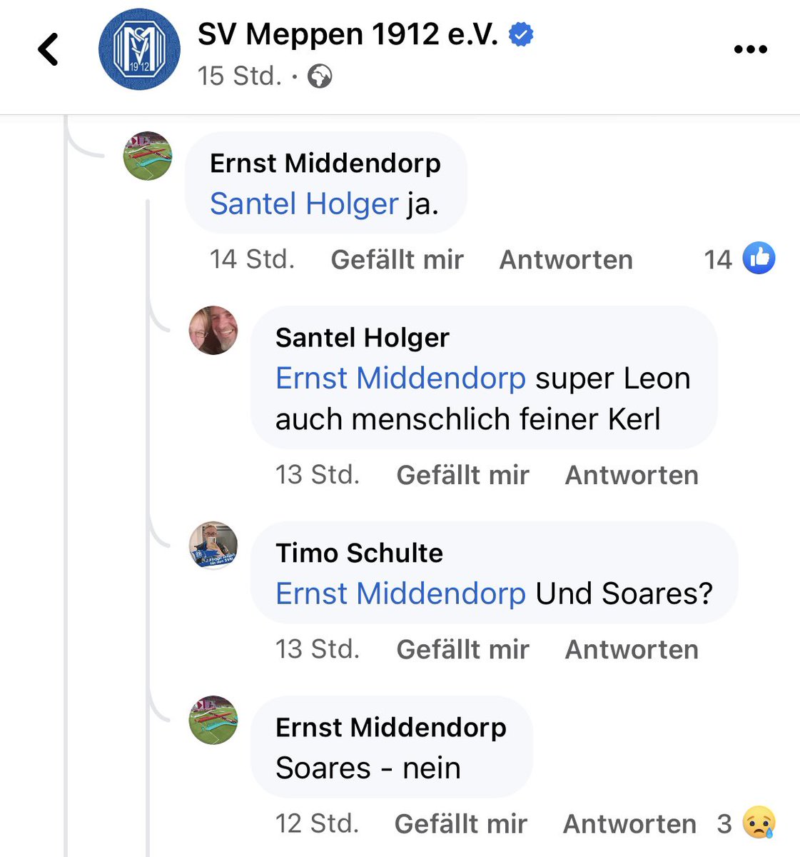 Ernst Middendorp verkündet jetzt die Transfers des SV Meppen in den Facebook-Kommentaren 👍