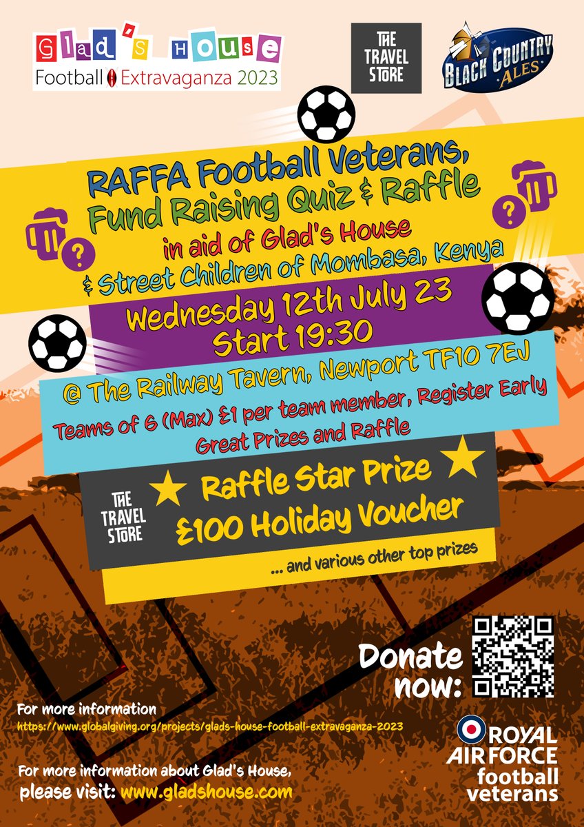 Advance Notice:- <a href="/RaffaVets/">RAFFA Vets Family</a> Quiz &amp; Raffle in aid of <a href="/Gladshouse/">Glads House Kenya</a> Football Extravaganza 23 @ The Railway Tavern <a href="/VisitNewport/">Newport Shropshire</a> StAr PrIzE £100 holiday voucher kindly donated by the Travel Store, Newport.