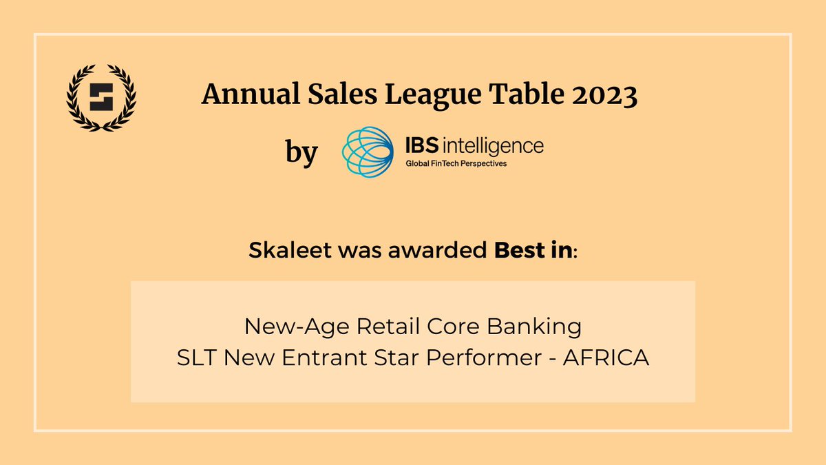 🙌 We are thrilled to share some exhilarating news! Skaleet has been awarded Best In:

🏆 New-Age Retail Core Banking
🌍 SLT New Entrant Star Performer - Africa

#innovation #fintech #banking #digitalbank #neobank #openbanking #finserv #corebanking #opendata #cloud #saas