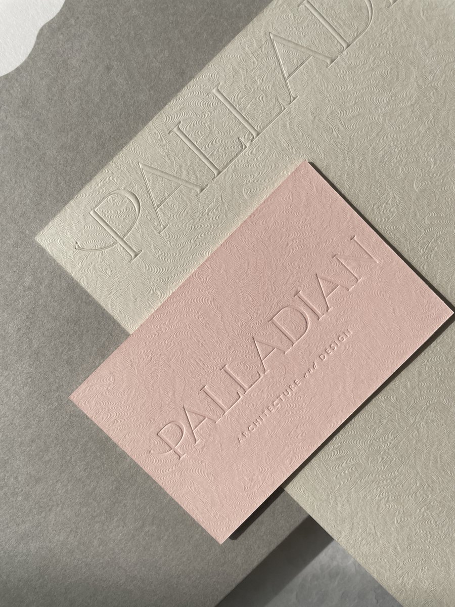 Blind embossing on Colorplan Mist with Brocade Emboss &amp; Blind debossing on Extract Shell with Brocade Emboss.

Stationery printed for wwww.palladian.design

#printedbydotstudio #brocadeemboss  #gfsmithpapers #embossing