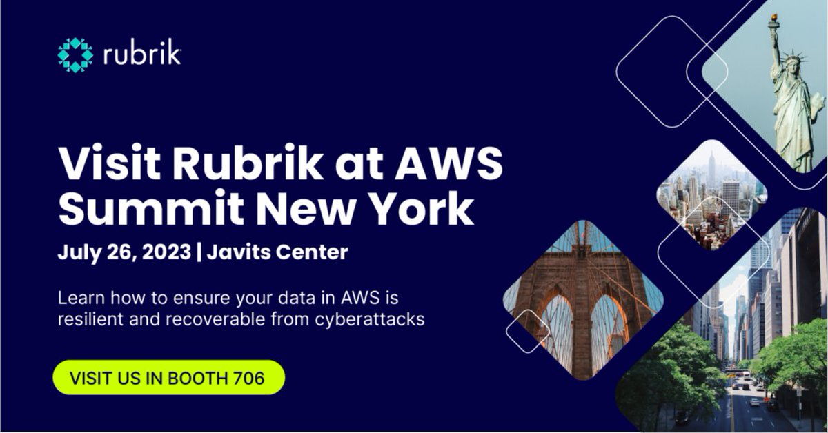 .@RubrikInc is a Gold Sponsor of the #AWS Summit in New York City on July 26th! Visit Rubrik in booth 706 to learn how to make your @AWSCloud data resilient against ransomware and cyber attacks. Learn more here 👉 rbrk.co/43Qe8AF