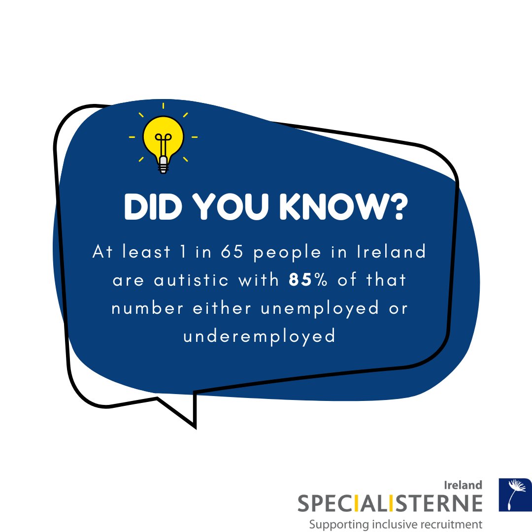 SpecialistsIRE's tweet photo. Did you know? At Specialisterne Ireland our mission is to reduce the unemployment rate for autistic people in Ireland. If you are neurodivergent and need support gaining or maintaining employment please get in touch. https://t.co/tUaYiVRFCZ