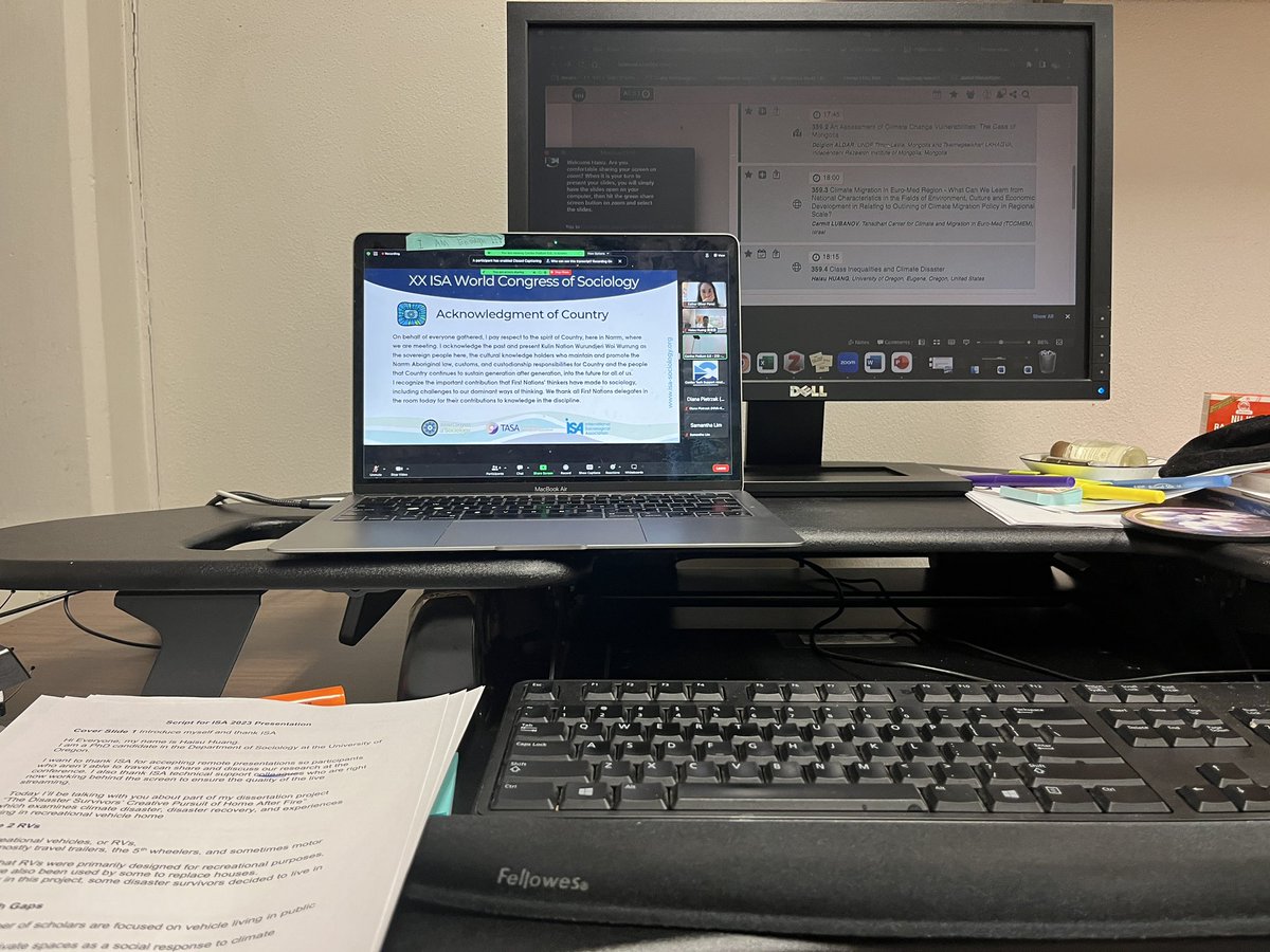 Happening right now at <a href="/isa_sociology/">ISA</a> at 12:30am PDT I will be presenting part of my dissertation research “The Disaster Survivors’ Creative Pursuit of Home after Fire.” Super funny session host Dr. Imran Sabir. Thanks for bringing humor to our session👍🏼