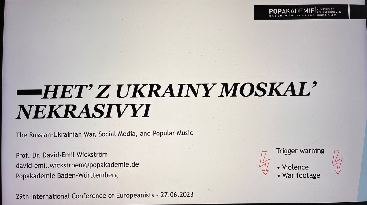 Show time - about to present my paper "Het’ z Ukrainy Moskal’ Nekrasivyi - The #RussianUkrainianWar, #SocialMedia, &amp; #PopularMusic" @ Int. Conference of Europeanists @ces_europe #SongsOfWar @RSCPR #PopularMusic #RussiaUkraineWar