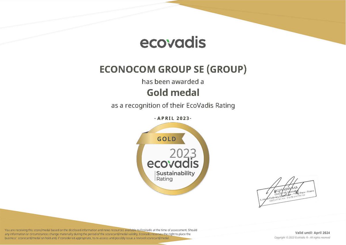 Econocom awarded <a href="/EcoVadis/">EcoVadis</a> 2023 #gold medal for its #CSR performance! 🥇  
With a rating of 70/100, Econocom ranks in the top 5% of Ecovadis' most CSR-compliant companies.   Congratulations to all 
More info👉 urlz.fr/mu2U 
#Ecovadis #innovation #CSR #recognition