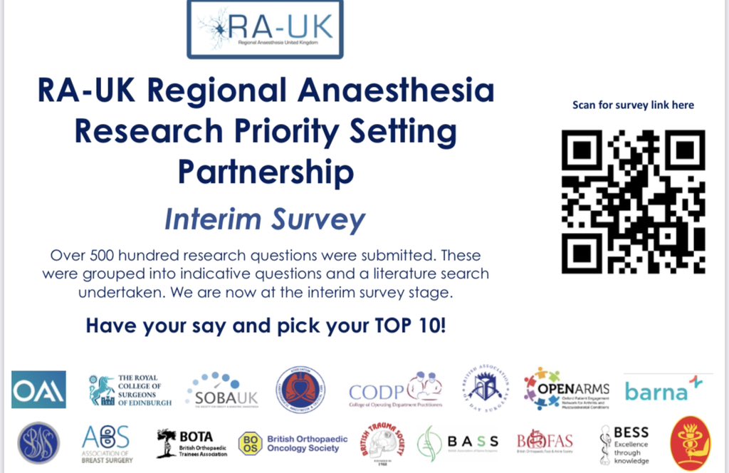 Pls support this great @RegionalAnaesUK initiative! Pick your top 10 research priorities for #regionalanaesthesia