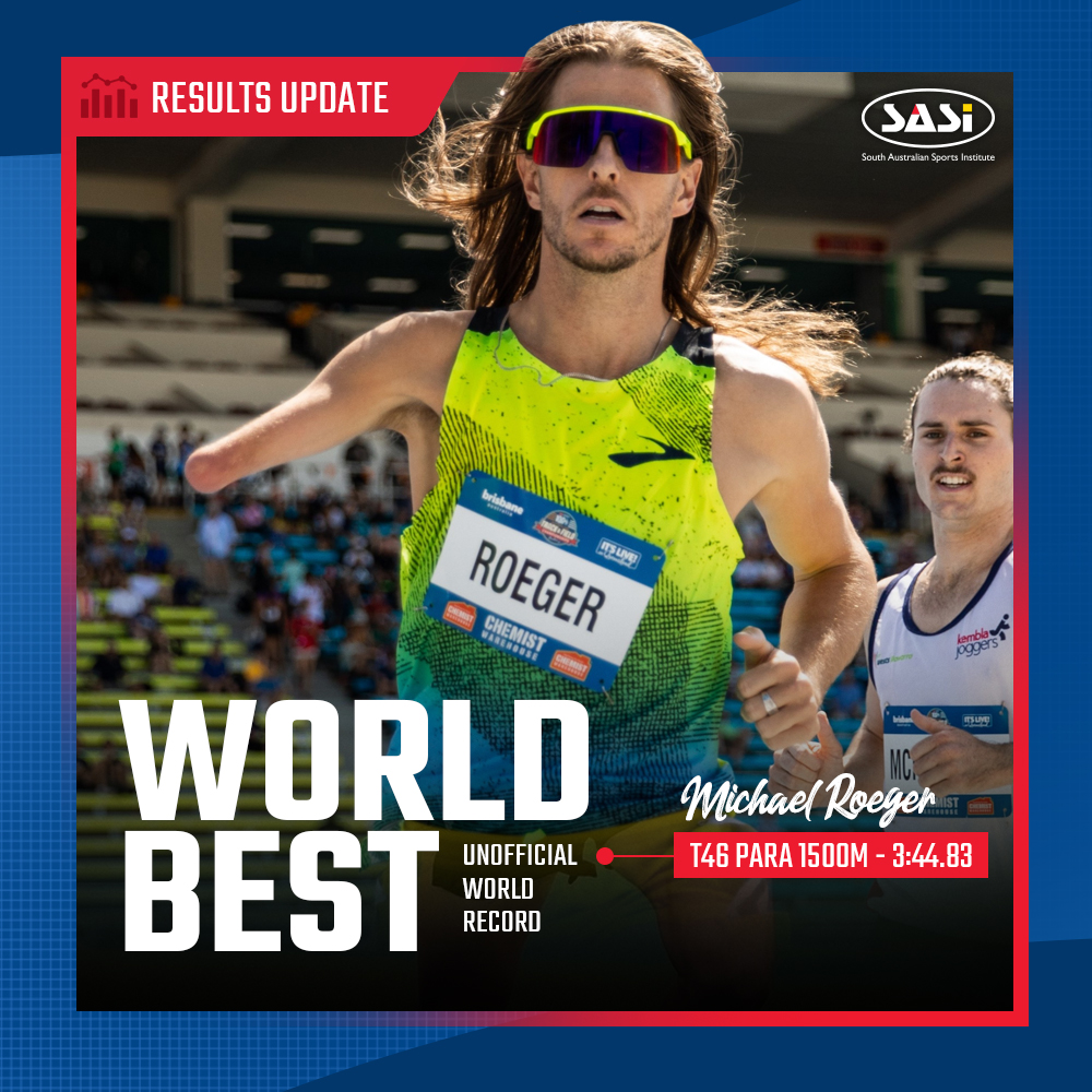 Michael Roeger has eclipsed his own world record* for the 1500m after clocking 3:44.83 just 13 days from the World Para Athletics Championships ⏱️💥 Good luck Roegs - we’ll be cheering you on!
👉 bit.ly/431U9hg
*Time unable to be ratified as the event was not sanctioned.