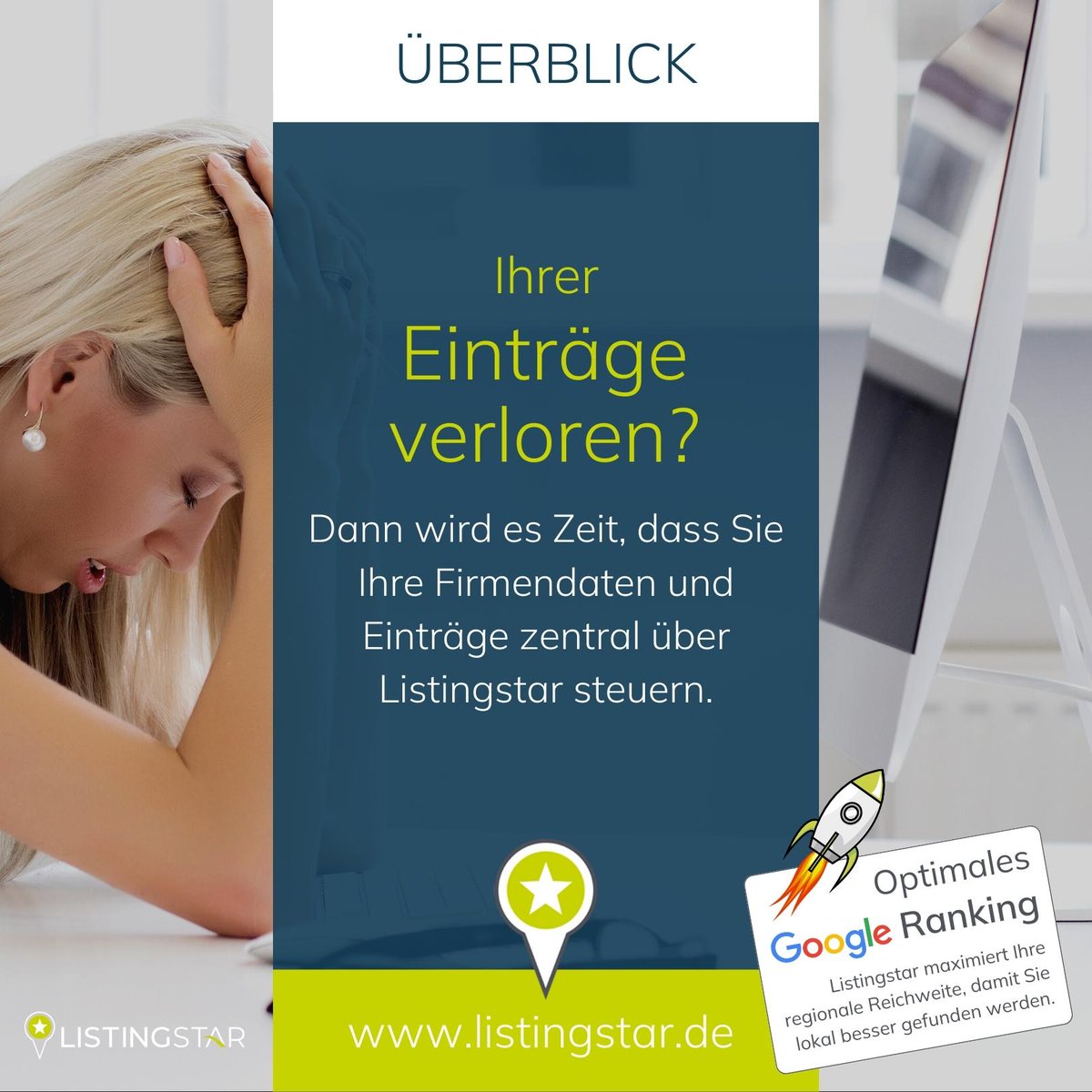 ÜBERBLICK Ihrer Einträge verloren? Dann wird es Zeit, dass Sie Ihre Firmendaten und Einträge zentral über Listingstar steuern. Tragen Sie bequem per Knopfdruck zentral alle Firmendaten einheitlich in über 50 Portale ein. #sichtbarkeit #localseo #seo #businesslisting #listingstar