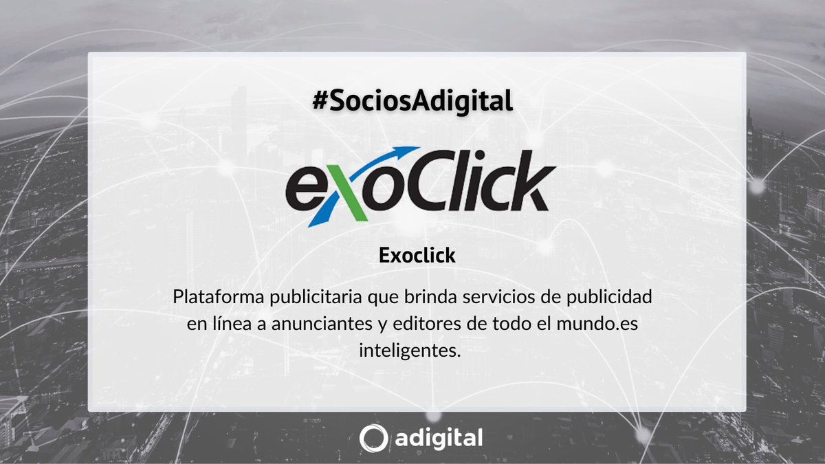 adigital_org's tweet photo. 🎉Hoy damos la bienvenida a #Exoclick, nueva empresa asociada a Adigital:
➡️@Exoclick
🔗https://t.co/l1vYereee9
#SociosAdigital https://t.co/DrbbEtNvkB