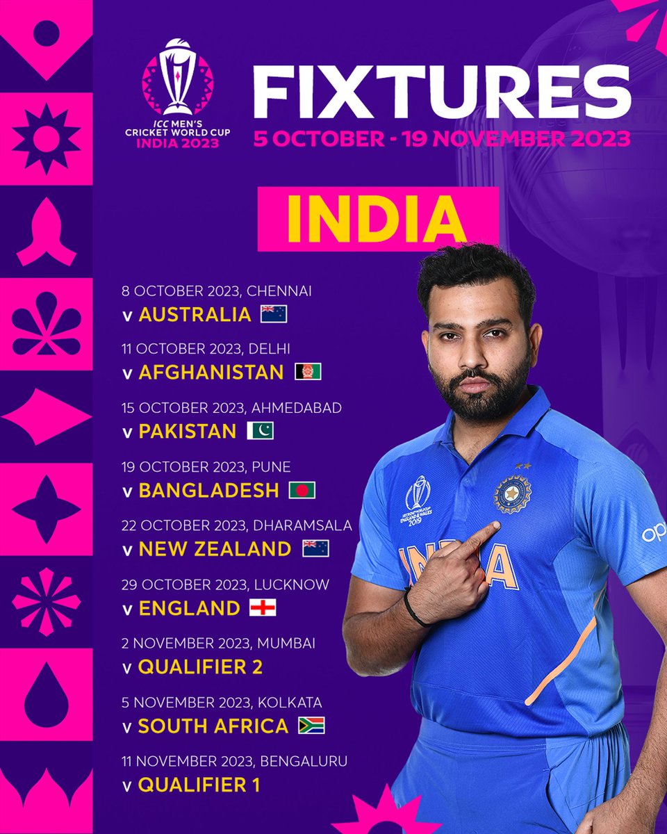 @cricketworldcup 2023 schedule for @CricketAus @englandcricket 
@BCCI @BLACKCAPS