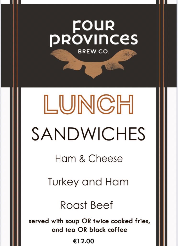 The4Prov's tweet photo. Attention - our lunch meal deal of a bowl of soup / fries plus soup + tea / coffee is only €10 for the whole week. Drop in from 1! #local https://t.co/jg7AcUPLIN