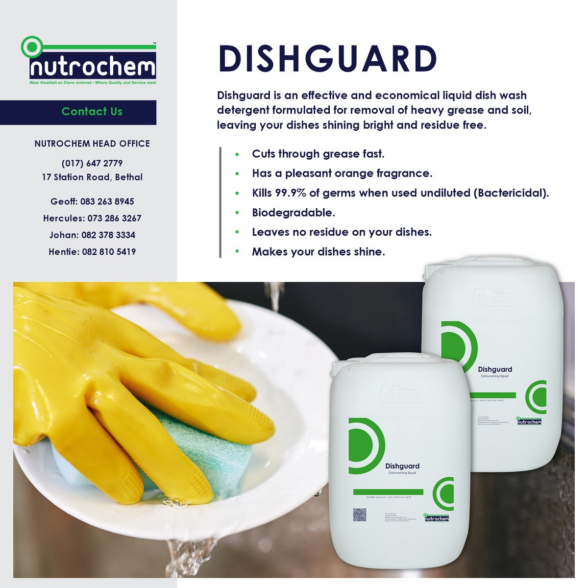 Introducing the ultimate cleaning wizard! Our powerful DISHGUARD liquid dish wash detergent effortlessly tackles grease and grime, leaving your dishes sparkling clean and smelling fresh. 

#CleanSolutions #DishwashingDelight #SparklingClea