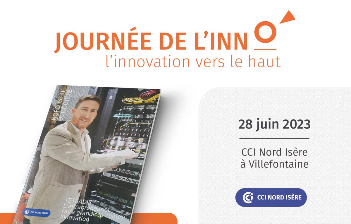 TETRADIS sera heureux de vous retrouver à la journée de l’#innovation le 28 juin dès 9h à la <a href="/ccinordisere/">CCI Nord Isère</a> à Villefontaine.
À cette occasion, Mario DESERABLE occupe la une du #magazine Nord Isère Économie pour parler de l'#intrapreneuriat #innovation #kitsolaire #autoconsommation