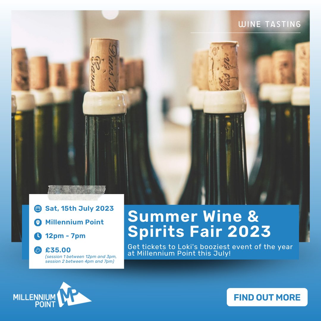 .<a href="/lokiwine/">Loki Wine</a> Summer Wine and Spirits Fair is back with a bang this year at Millennium Point! 💥

Try as many products as you want - with over 250 drinks on offer, you're sure to find something you like!

🔗 Tap to find out more and get your tickets: bit.ly/3Xrjzn8