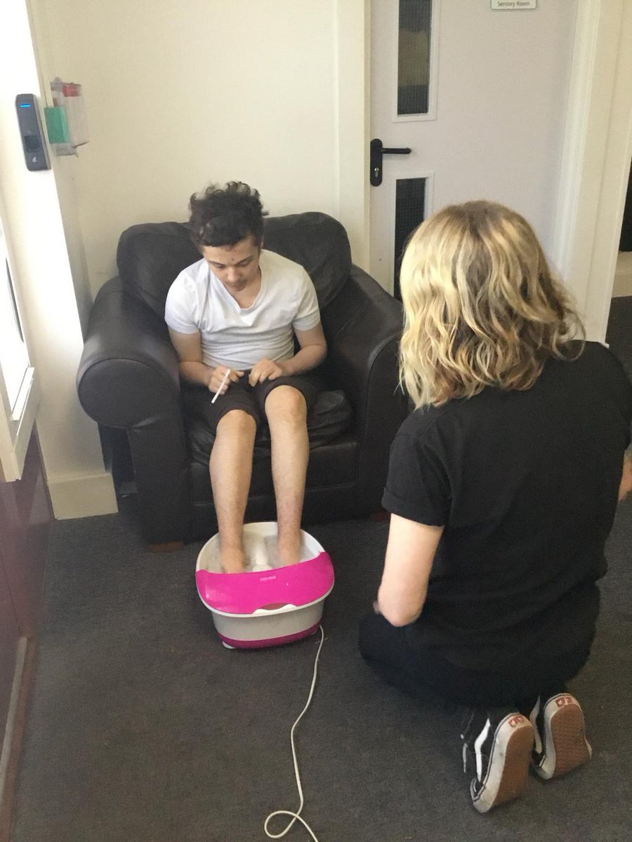 MacIntyreSchool's tweet image. This young man opted for a foot spa during his choice time #wearelistening #personcentred #makingchoices