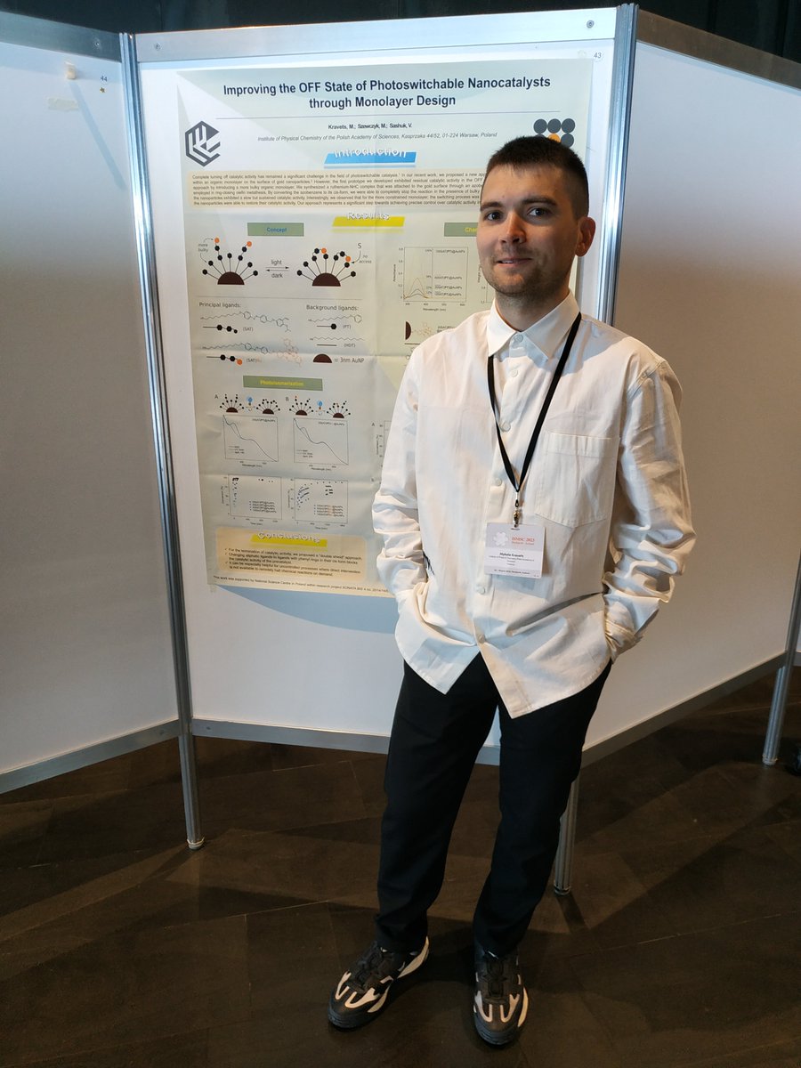 VolodymyrSashuk's tweet photo. Today Mykola will present on achieving the true OFF state in photoswitchable catalysis. If you're interested, drop by poster number T43. #ismsc https://t.co/qT8H8h3ET5