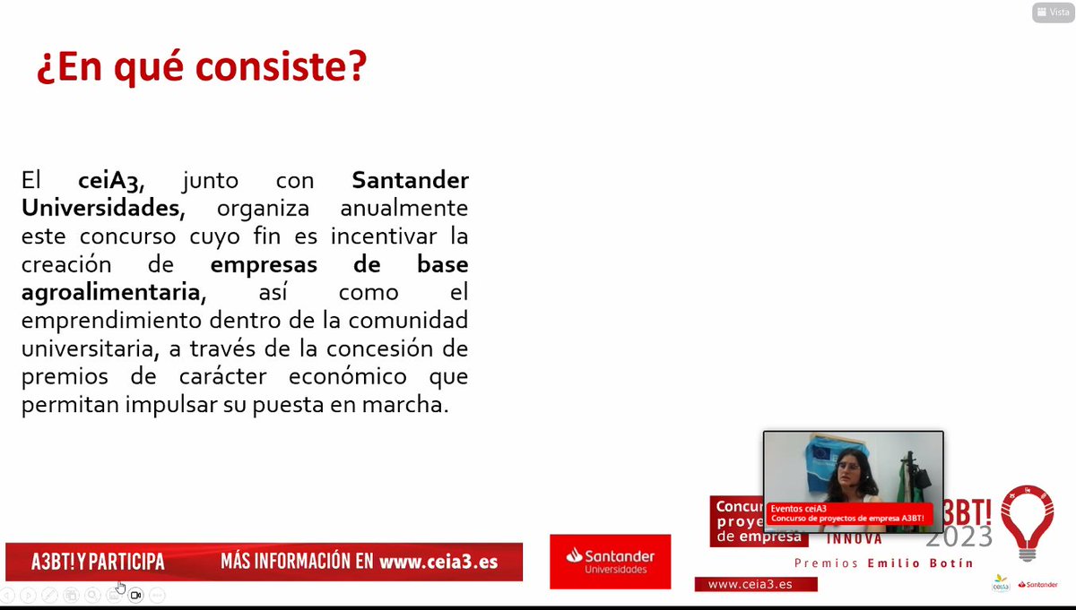 cei_A3's tweet photo. Arranca la jornada informativa online: Concurso A3BT! 2023 #A3BT #emprendimiento #ceiA3 #agroalimentario @SantanderUni 
Puedes seguirlo aquí: https://t.co/vCpQpaBR6Q https://t.co/GtenFZ04UA