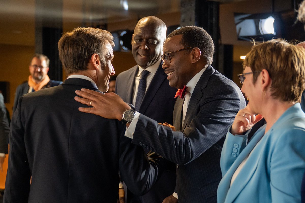 akin_adesina's tweet photo. Thank you to my dear friend President ⁦@EmmanuelMacron⁩ of France for an incredibly successful global financing pact summit in Paris. Thanks for being bold &amp; for listening: Let’s get $250 billion of SDRs to MDBs, with 4X leverage, and deliver $1 trillion for development. 💕 https://t.co/zIv7c6NMNT