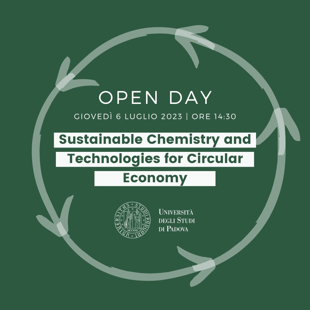 CircularUnipd's tweet photo. 📣📆 Giovedì 6 luglio 2023, alle ore 14:30, si terrà il prossimo Open Day del Corso di Laurea Magistrale in Sustainable Chemistry and Technologies for Circular Economy. Per partecipare registrati al link qui sotto: https://t.co/d597uP5jzY

#unipd #circulareconomy https://t.co/cyp9ewBiyB