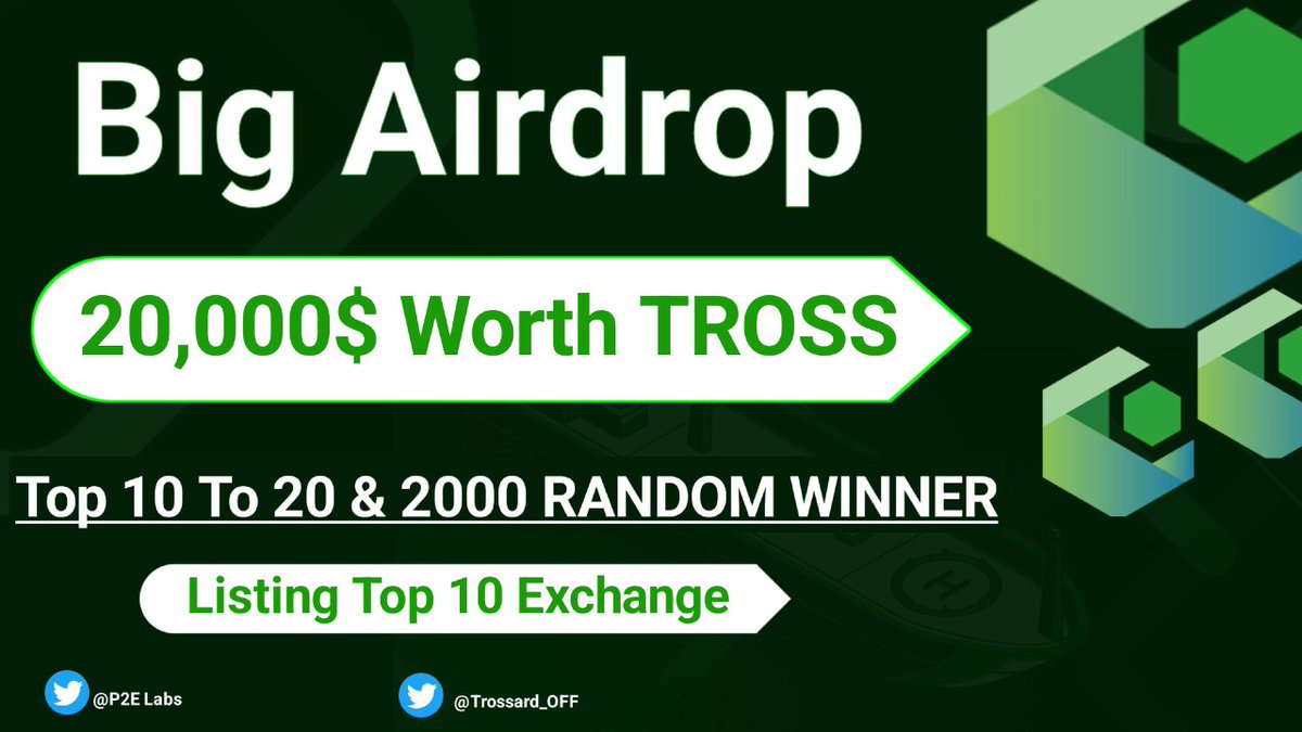 🔥Biggest Pool $20000 TROSS🏆

♻️Top 10 &amp; 20 and 2,000 random WINNER🏆

To Enter Must ⤵️
1️⃣ Follow <a href="/P2ELabs/">P2E Labs</a> &amp; <a href="/Trossard_Off/">TROSSARD</a>
2️⃣ Like, RT &amp; Tag 3 Friends
3⃣ Comment
4⃣ Finish Gleam: giv.gg/trossp2elabs

#bigairdrop #Tokengiveway #Airdrop #airdroptoken  #Airdrops #TROSSairdrop