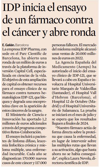 biocat_es's tweet photo. 📰 @IDPpharma, con sede en el @PCB_UB, abre una ronda de 1 M€ a través de la plataforma de inversión @CapitalCellNet.

🔬 El objetivo es obtener recursos para el ensayo clínico de su fármaco contra tumores hematológicos IDP-121.

En @expansioncom 👇 https://t.co/vIbOAxQQhf