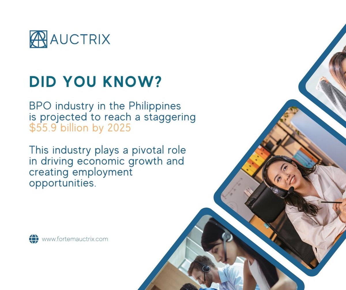 fortemauctrix's tweet photo. The Philippines emerges as a BPO titan, driving economic growth and job creation with its stellar talent and robust infrastructure.

Witness as #Auctrix and the BPO sector adapt to meet the changing needs of global business.

#Outsourcing #Innovation #Growth https://t.co/rg8ULQ9Pmk