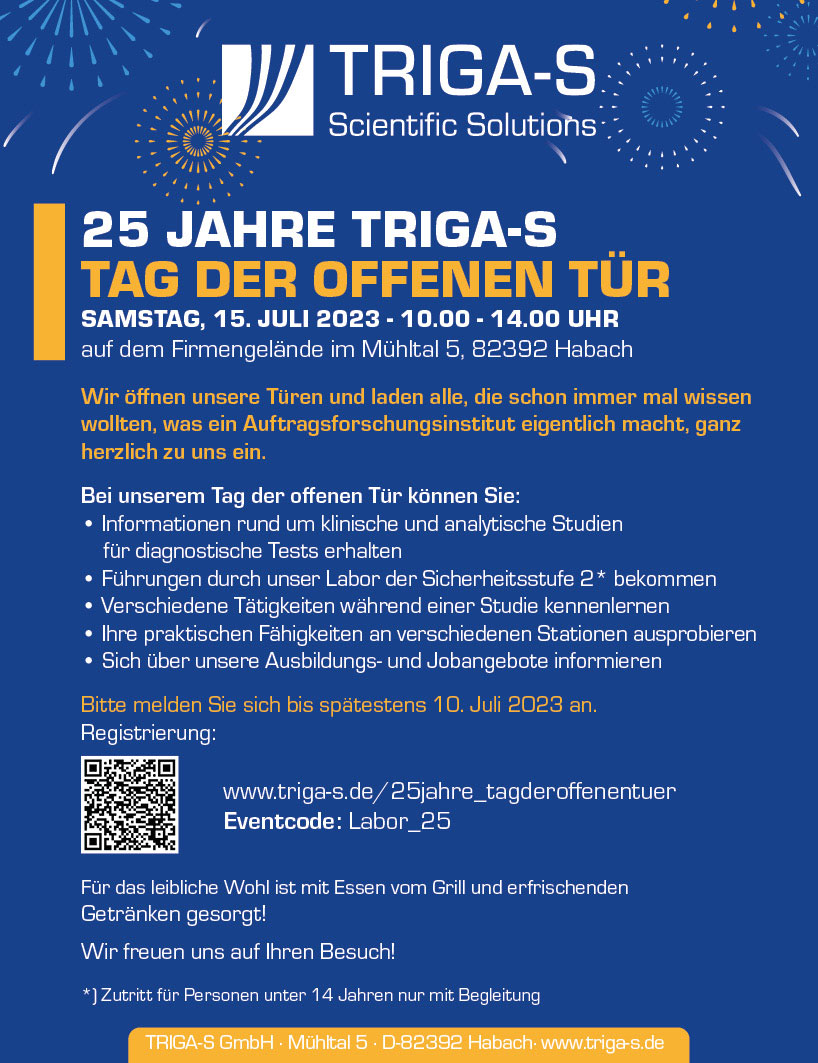 ⭐️TRIGA-S feiert 25 Jahre - we celebrate our 25th company anniversary this summer!⭐️Alle sind herzlich willkommen zum Tag der offenen Tür - Open House - am Samstag, den 15. Juli - 10 bis 14 Uhr - damit wir das Programm und Essen besser planen können bitten wir um Eure Anmeldung: