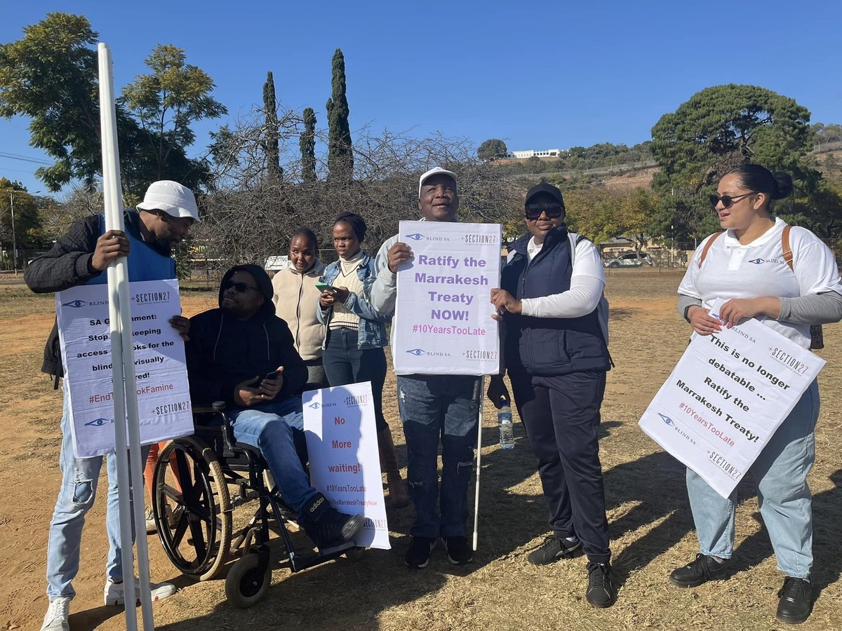 _cosatu's tweet photo. #SADTU supports struggles for the blind in partnership with #BlindSA&amp;Section27 at Rietondale Tennis grounds in Pretoria marching to @DIRCO_ZA offices to call on govt to ratify Marrakesh Treaty to Facilitate Access to Published Works for Persons who are Blind &amp; Visually Impaired https://t.co/7z1VfaMlQL