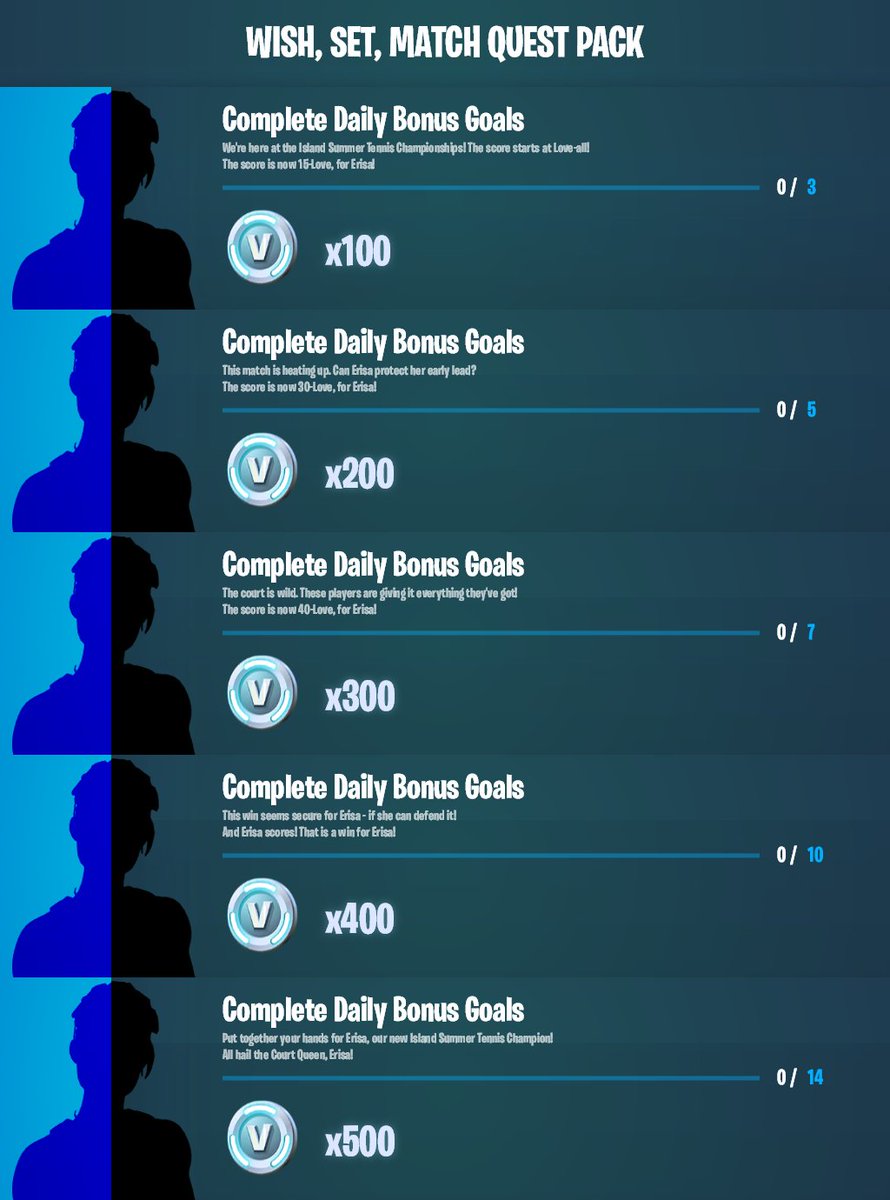 FortTory Fortnite leaks & news on Twitter "WISH, SET, MATCH QUESTS"